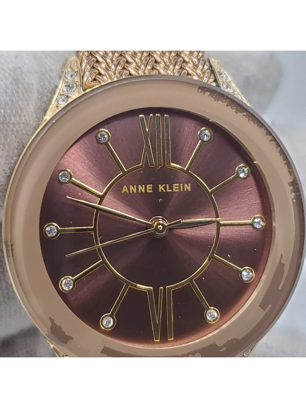 Ann Klein Gold Tone Rhinestone Case Watch Women 30mm New Battery